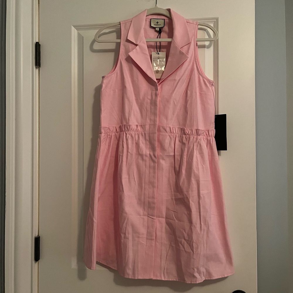 NWT TUCKERNUCK Pink Oxford Sleeveless Royal Shirt Dress, Size S